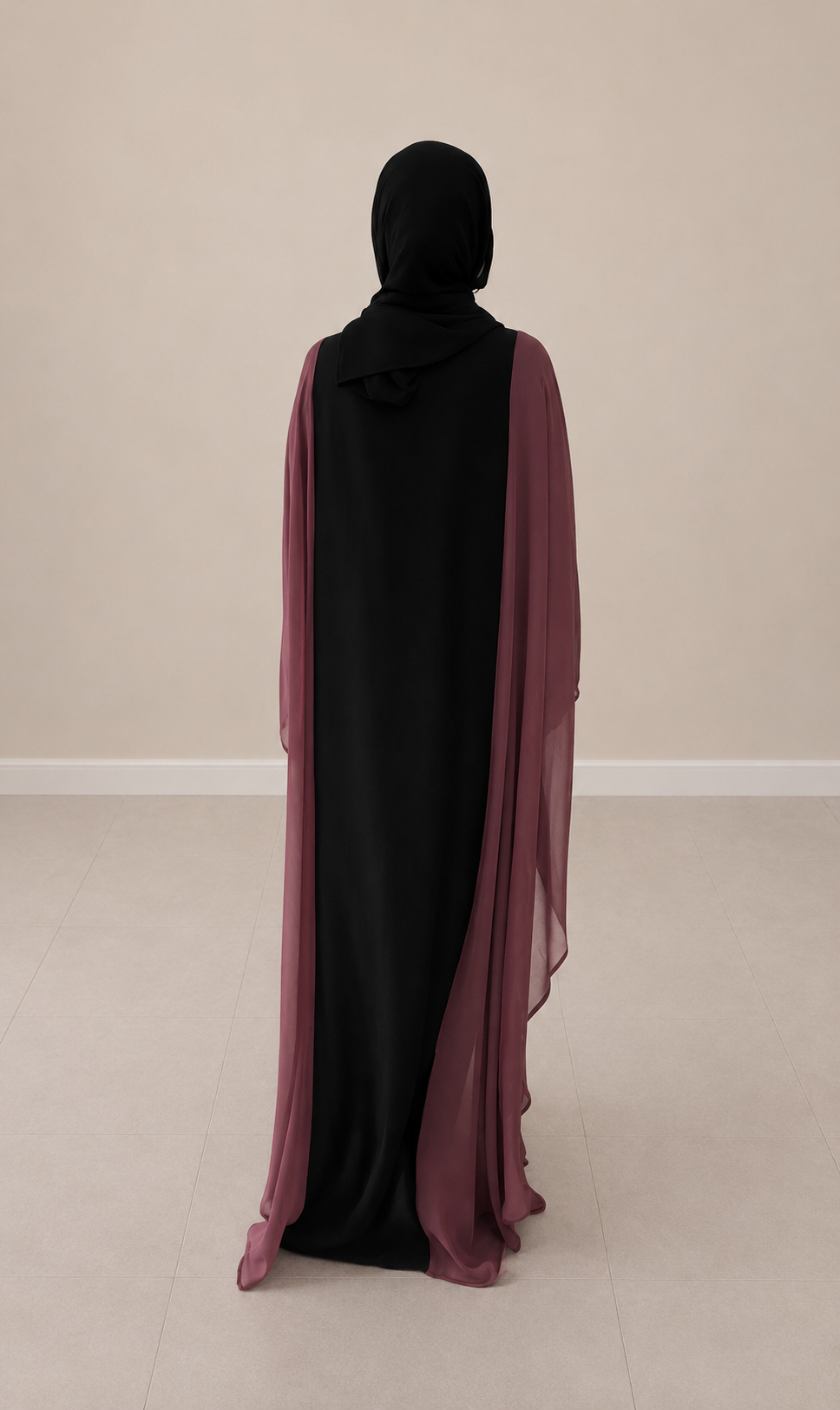 Dusky Rose Embellished Butterfly Abaya - Image 2